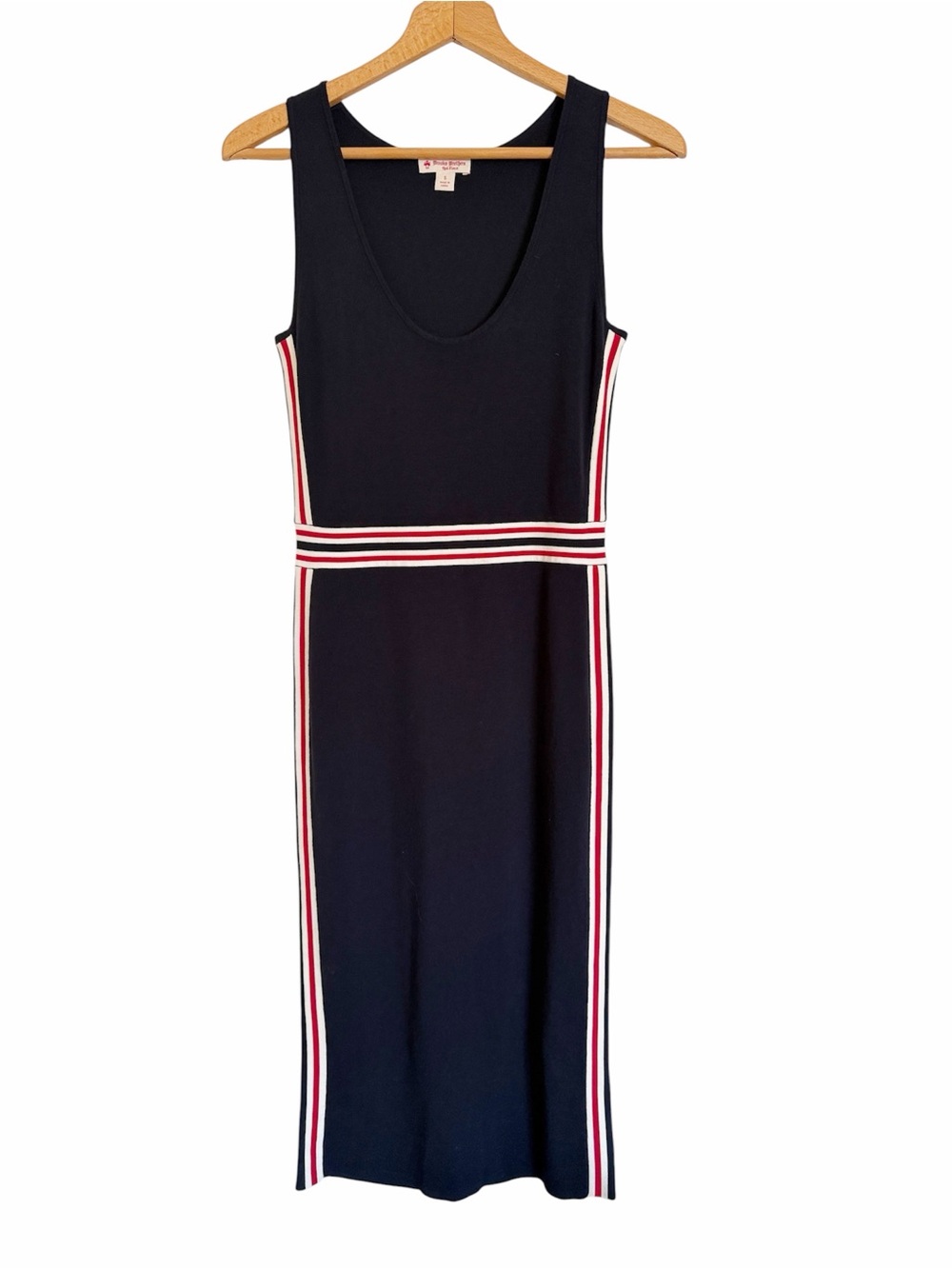 Brooks Brothers Red Fleec Navy Blue Tti-Color Stripe Knit Midi Dress size S